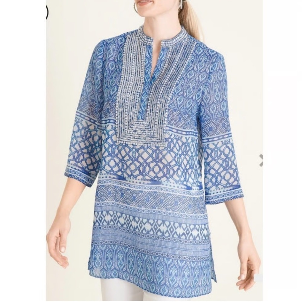 Chico's Blue Geometric Tunic